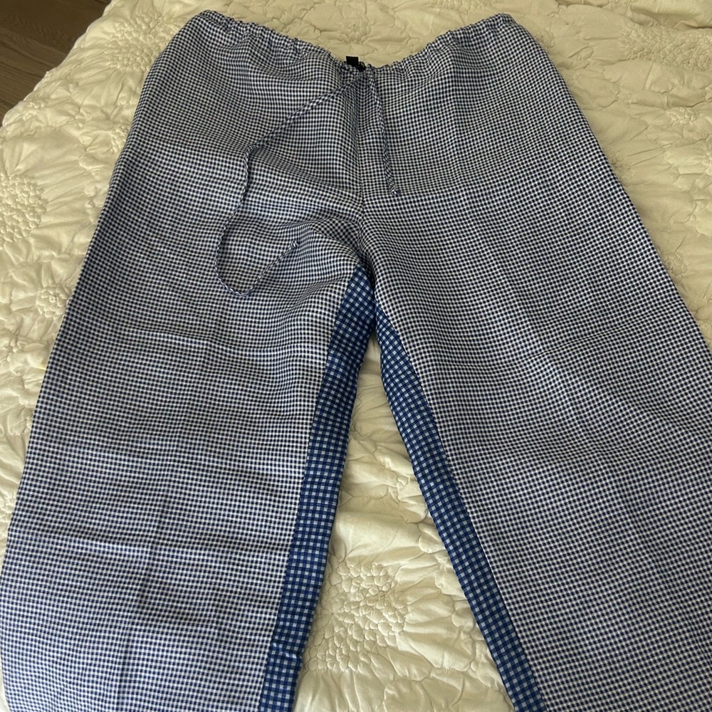 J.Crew white/blue gingham pants with pockets